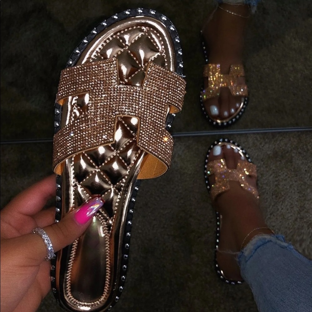 Rose gold rhinestone sandals